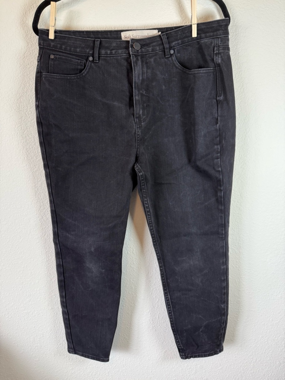 Soft Surroundings Petite Jeans 14P Charcoal Cropped Slim Straight Leg Denim